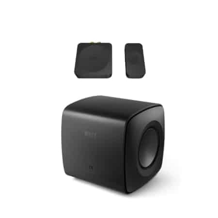 KEF KC62 Subwoofer + KW1 Wireless Subwoofer Adapter (Carbon Black) Bundles Sight and Sound Galleria