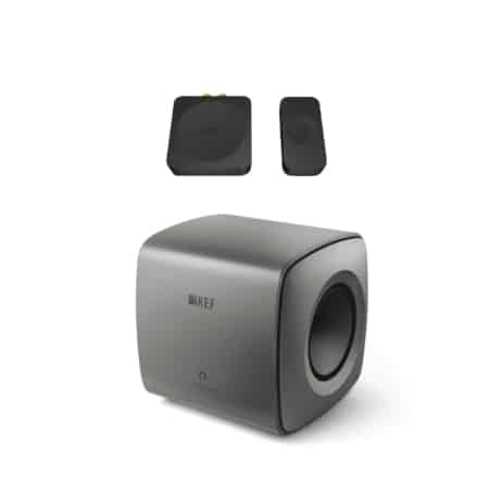 KEF KC62 Subwoofer + KW1 Wireless Subwoofer Adapter (Titanium Grey) Bundles Sight and Sound Galleria